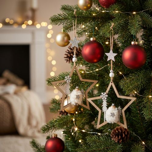 Karácsonyi dekoráció csillag fa deko fogas Ø13,5cm 4db | Floristik24.hu