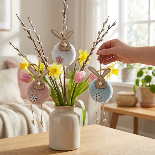 Akasztós nyuszik dekoratív fogas Húsvéti fa plüss 26×7×2cm 6 db | Floristik24.hu