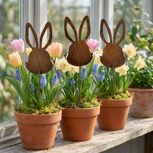 Virágdugó rozsda nyúl dekoráció 7,5cm×11,5cm 6 db | Floristik24.hu