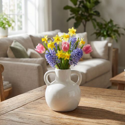 Kerámia váza fehér váza 2 fogantyús kerámia Ø7cm H11,5cm | Floristik24.hu