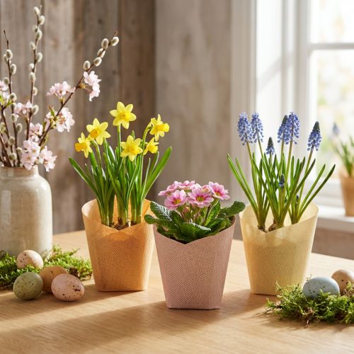 Ültetőpapír szőtt vanília, narancs, rózsaszín Ø7cm H13cm 12 db | Floristik24.hu