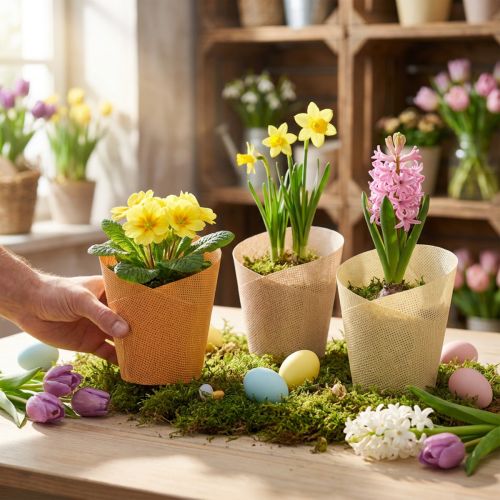 Ültetőpapír szőtt vanília, narancs, rózsaszín Ø9cm H18cm 9db | Floristik24.hu