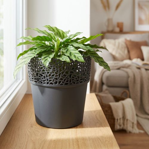 Ültetős műanyag virágcserép antracit Ø14,5cm H15,5cm | Floristik24.hu