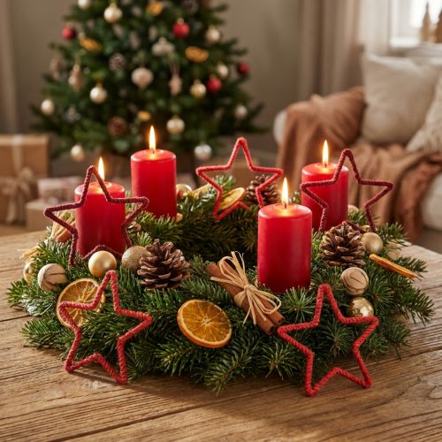 Adventi koszorúhoz csillagok Karácsonyi dekoráció juta piros 15cm 8 db | Floristik24.hu
