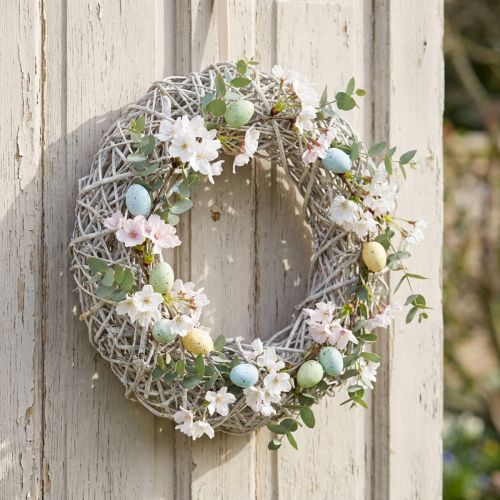 Dekoratív koszorú, fa, rattan, natúr fehér, Ø40cm, M9.5cm | Floristik24.hu