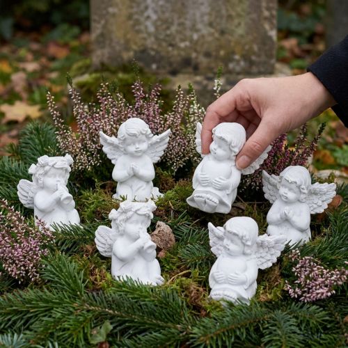 Dekoratív angyal szívsír díszítéssel fehér polirezin H5cm 6db | Floristik24.hu