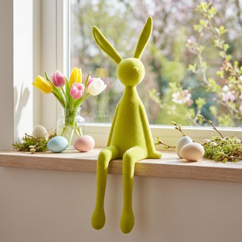 Húsvéti nyuszi polcon ülve, pelyhesített, sárgászöld, 56 cm | Floristik24.hu