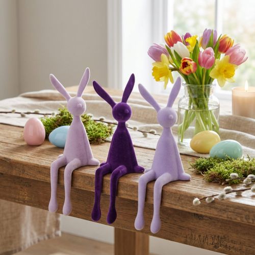 Polcra ültethető húsvéti nyuszi, lila színű, 36 cm-es, 3 db-os | Floristik24.hu