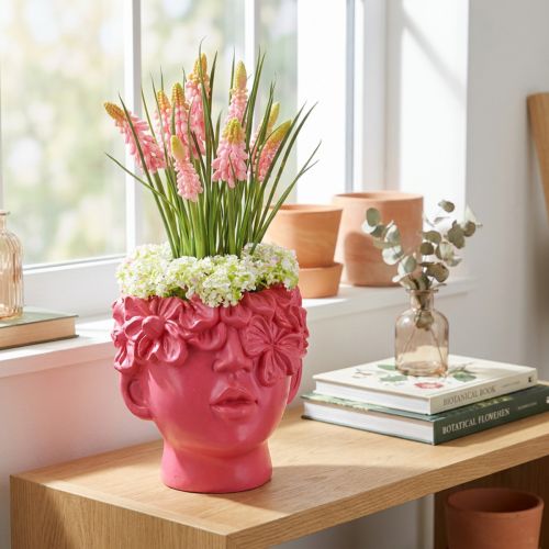 Plant Head Polyresin Bust Planter Pink 13,5×13×14cm | Floristik24.hu