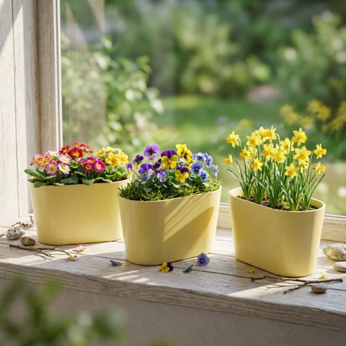 Növénytál ovális sárga dísztál műanyag 20×10×11cm 3db | Floristik24.hu