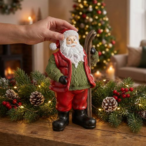 Mikulás dekorációs figura festett síléccel 14×10,5×24,5 cm | Floristik24.hu