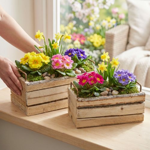 Fa virágláda természetes kéreggel és fogantyúval, H29cm/23cm, 2 db-os szett. | Floristik24.hu