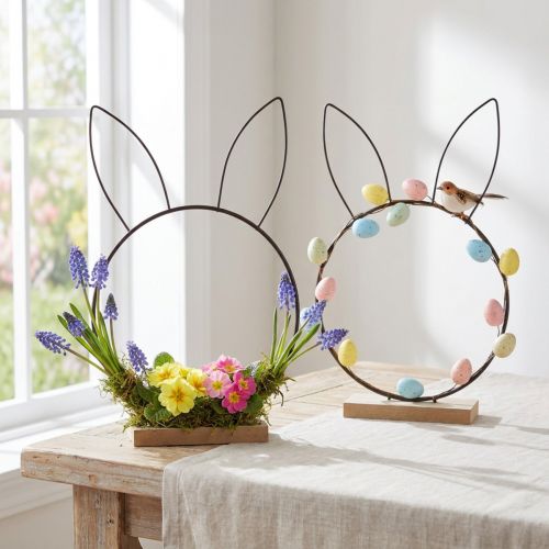 Nyúl Dekorációs Gyűrű Fém Fa Natúr Fekete Ø20cm 2db | Floristik24.hu