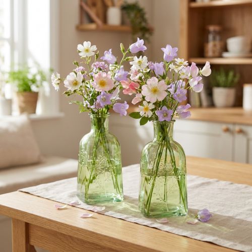 Üvegváza, üveg motívummal, zöld, 19 cm magas, 2 darab | Floristik24.hu