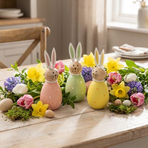 Dekoratív nyúlfigurák tojás mintával, tavaszi otthoni dekorációhoz, 12 cm, 3 darab | Floristik24.hu