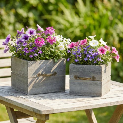 Ültető fa fiók mosott szürke 15×15cm/12×12cm 2 db-os készlet | Floristik24.hu