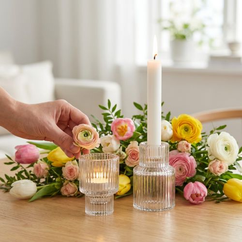 Pálcás gyertyatartó üveg tealámpa tartó Ø5cm H8cm 4 db | Floristik24.hu
