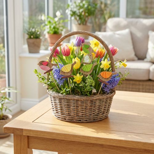 Tavaszi dekorációs madarak botfával, válogatott H10,5cm 12 db | Floristik24.hu