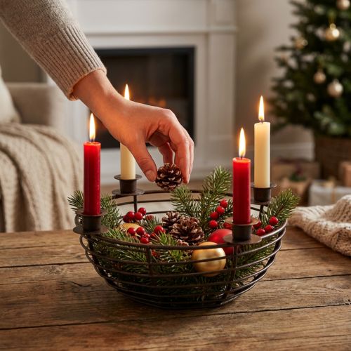 Gyertyatartó 4 db gyertyához dísztál fém barna Ø14cm | Floristik24.hu