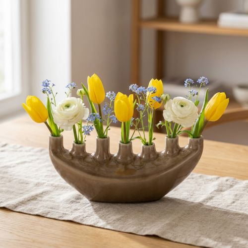 Dekoratív váza csónak kerámia váza barna 23×8,5cm H11cm | Floristik24.hu