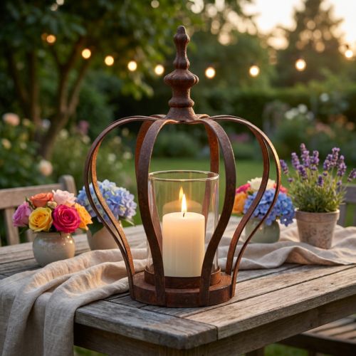 Lámpás korona barna rozsda gyertyaüveggel Ø14cm H18cm | Floristik24.hu