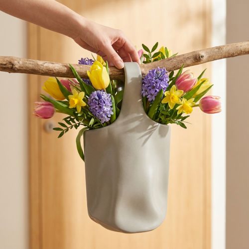 Dekoratív váza kerámiatáska Shopper szürke 19×4,5×33 cm | Floristik24.hu