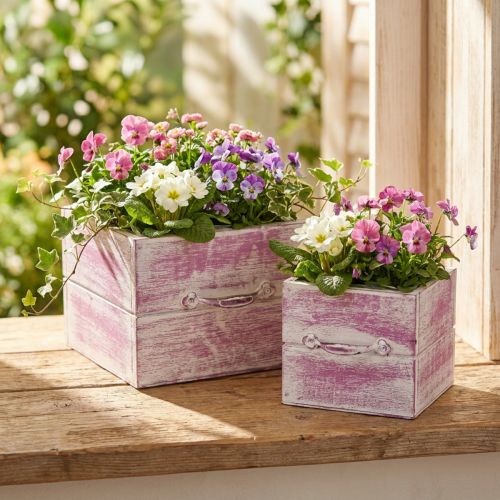 Növényfiók fogantyús rózsaszín fehér fa 12/15cm-es 2 db-os készlet | Floristik24.hu