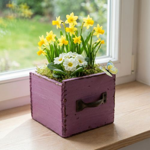 Növényfiók fa dekoratív növénydoboz lila 12,5cm | Floristik24.hu