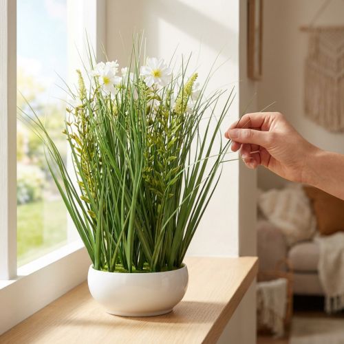 Dekoratív fű Cosmea virágokkal egy tálban H45cm | Floristik24.hu