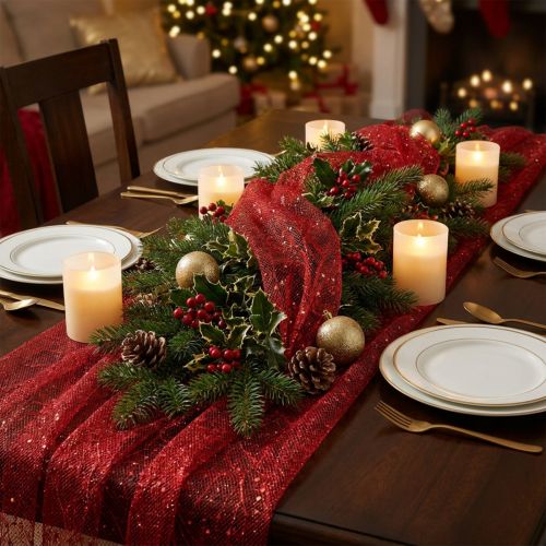 Christmas Deco Fabric poliészter piros x 2 válogatott 35x200cm | Floristik24.hu