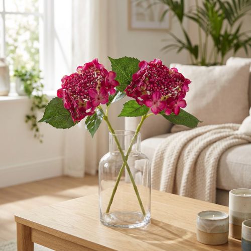 Mesterséges Hortenzia Rózsaszín ág Virág Levelek 43cm 2db | Floristik24.hu