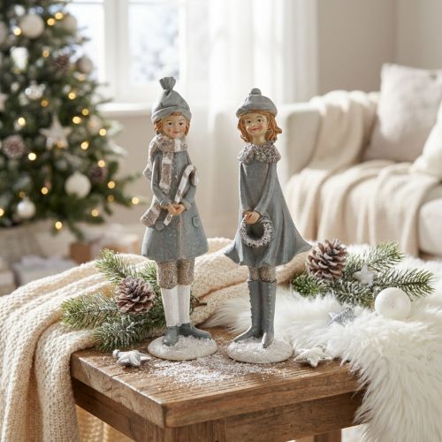 Deco figurák téli gyerek figurák lányok H19cm 2db | Floristik24.hu