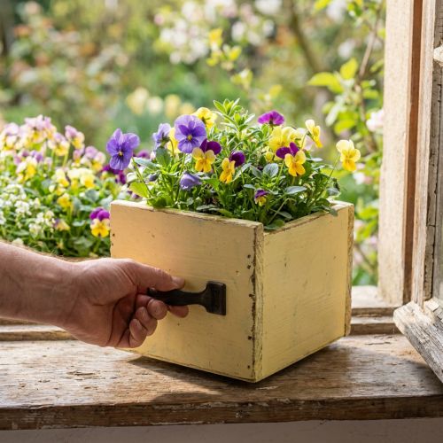 tételeket Kopott dekoratív fiók sárga fa ültetéséhez 12,5 × 12,5 × 10 cm