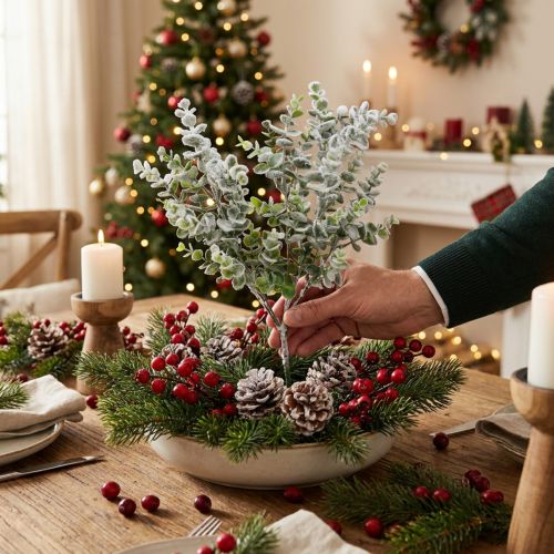 Mesterséges eukaliptusz ág behavazott deco ág eukaliptusz karácsony 48cm | Floristik24.hu