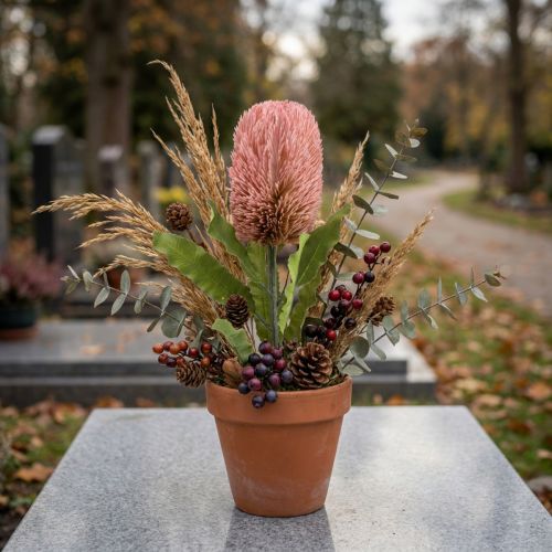 tételeket Művirág Banksia rózsaszín őszi dekoráció emlék virágkötő 64cm