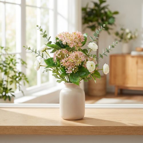 Hógolyó bokor zöld rózsaszín fehér mű 49cm | Floristik24.hu