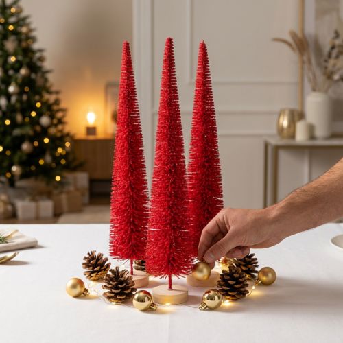tételeket Dekoratív keskeny karácsonyfa, műfenyő fa talpon, 40 cm, 3 darab