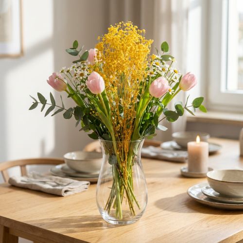 tételeket Szárított virágcsokor babalevessel. Dekoratív, virágzó ágak, amelyek alkalmasak szezonális asztaldísznek. 70 cm
