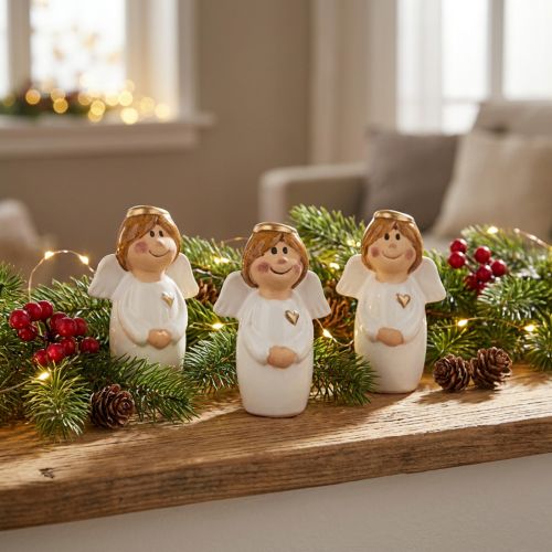 Imádnivaló kerámia angyal arany díszítéssel fehér 7 cm - ajándékötlet és szerető dekoráció - 6 db | Floristik24.hu