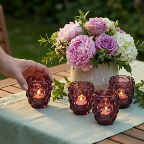 Bogyós Üveg Teamécses Tartó, Dekoratív, Ø9cm, Ma9.5cm, 4 Darab | Floristik24.hu