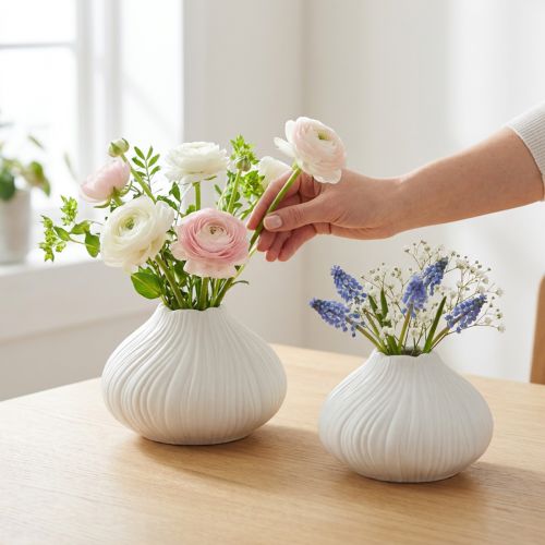 Virágváza kerámia hagyma alakú fehér Ø13cm H13,5cm 2db | Floristik24.hu