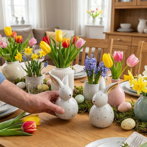 Húsvéti nyuszi dekoratív nyulak figurák pöttymintával 17cm 2db | Floristik24.hu