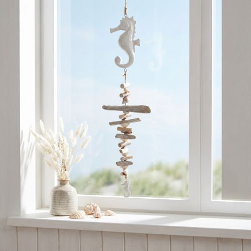 Tengeri dekoráció Garland Driftwood Shells Seahorse White 55cm | Floristik24.hu