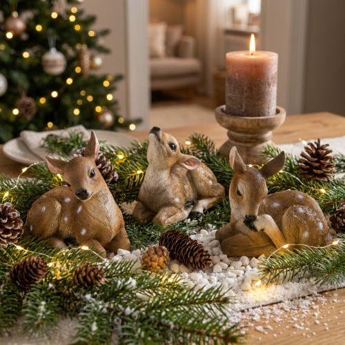 Szarvas dekoráció őzgida figura fekvő asztaldísz 13×6,5×12cm 3db | Floristik24.hu