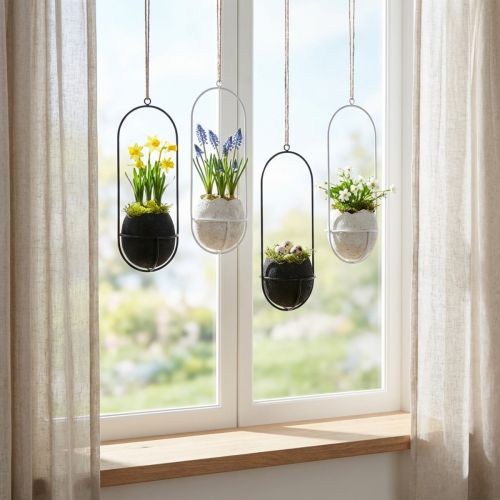 Húsvéti dekoráció függeszthető, tojáshéj ültetésre, tavaszi dekoráció fekete/fehér H24cm 4 db | Floristik24.hu