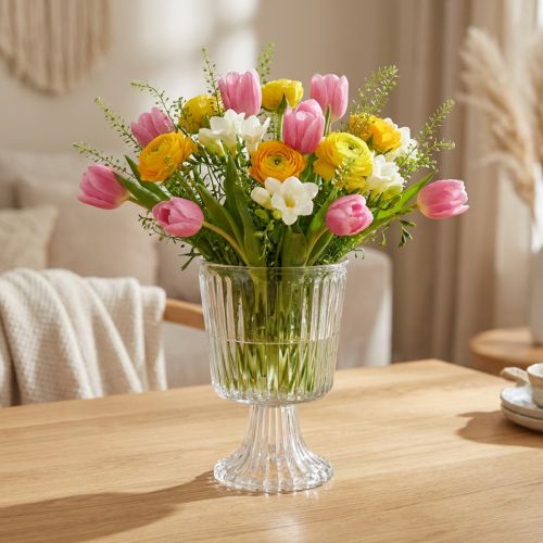 Üvegváza talpas dekoratív hornyolt üvegpohárral Ø13cm H19cm | Floristik24.hu