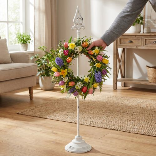 Koszorútartó fehér shabby chic koszorúállvány 1 akasztóval, 76 cm | Floristik24.hu