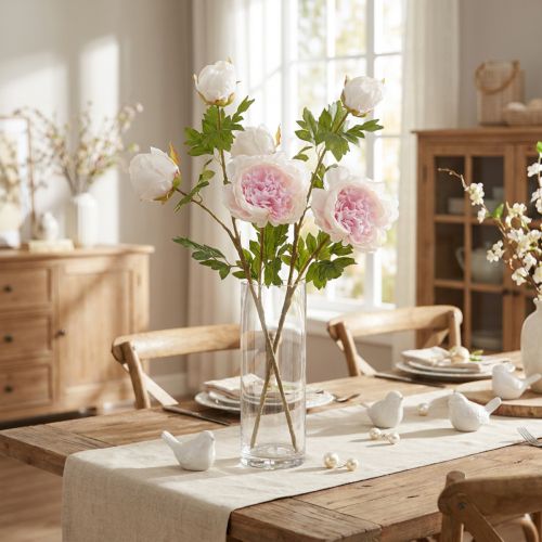 Dekorációs bazsarózsa Rózsaszín 3 virág hosszú szár L80cm 2db | Floristik24.hu