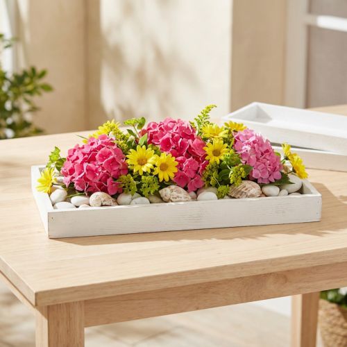 Dekoratív hosszúkás fa tálca, fehér shabby chic, 42×14×3cm, 3 darab | Floristik24.hu
