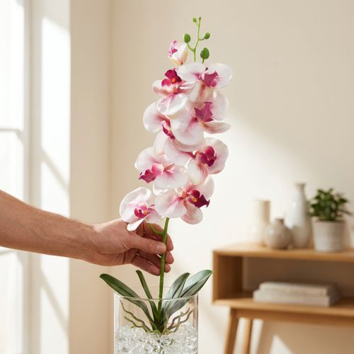 Orchidea Phalaenopsis mesterséges 9 virágú fehér fukszia 96cm | Floristik24.hu